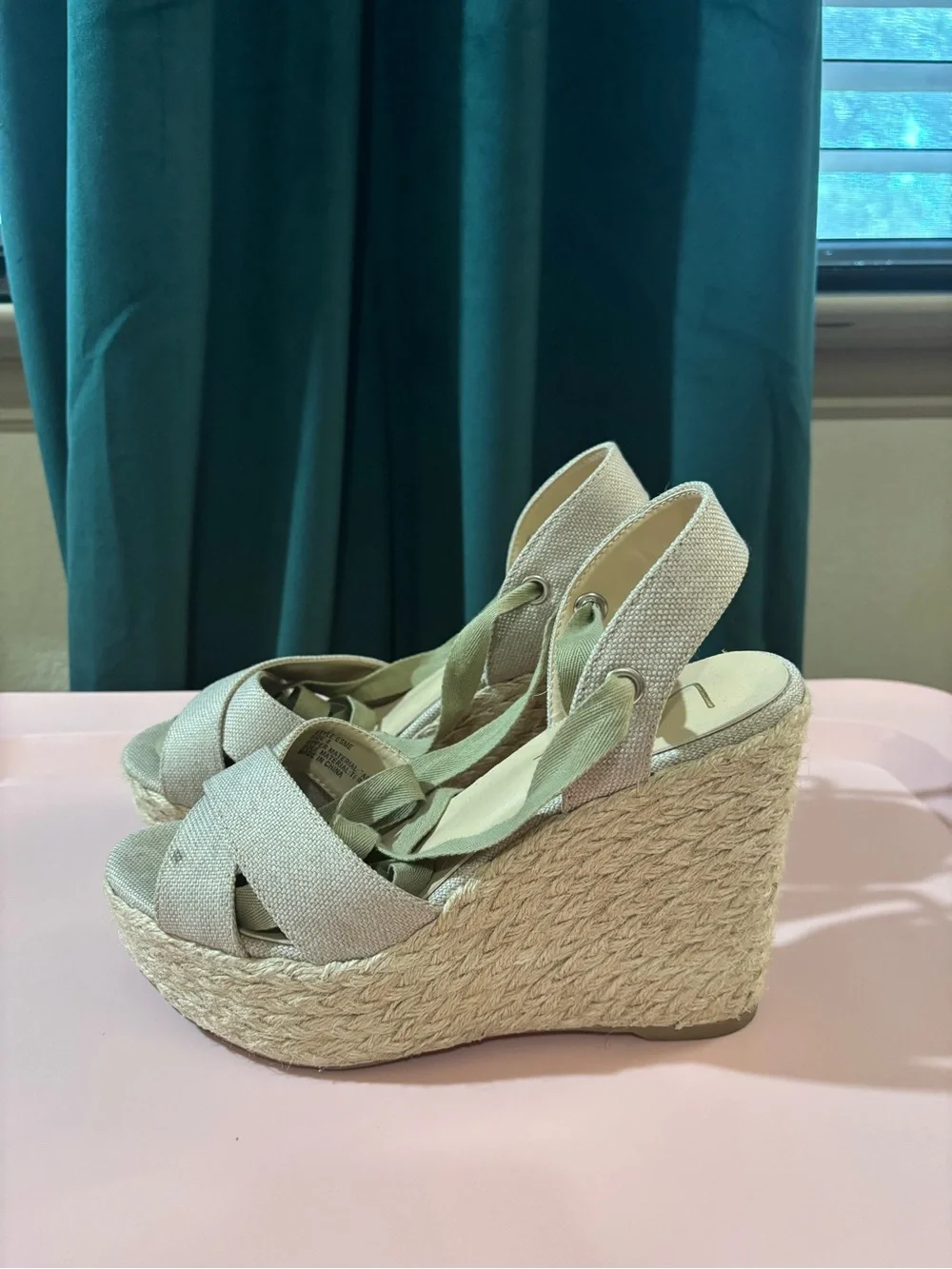 Lulu's Natural Woven Espadrille Wrap Wedge Sandals